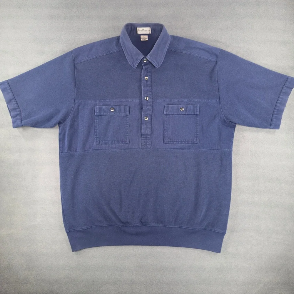 Vintange Norm Thompson Mens XL Double Pocket Normcore Short Sleeve Knit Polo
